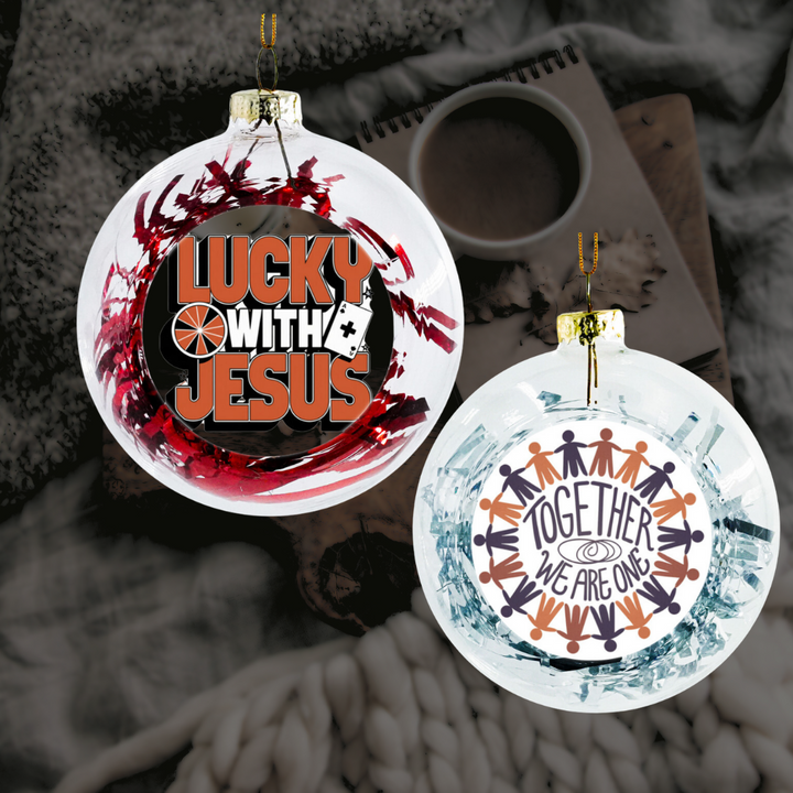 Weihnachtskugel Lametta "Lucky with Jesus